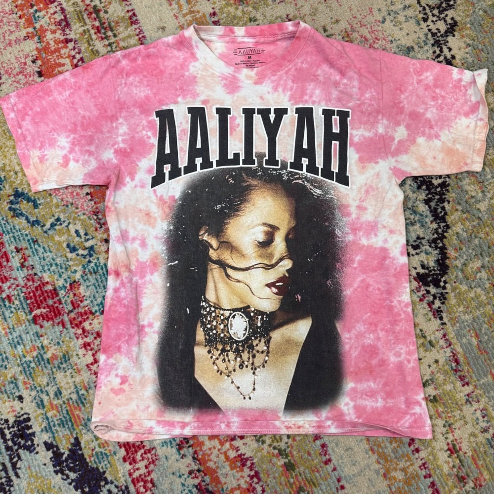 Aaliyah Graphic‎ T-Shirt Pink Tie Dye Short Sleeve Top Medium